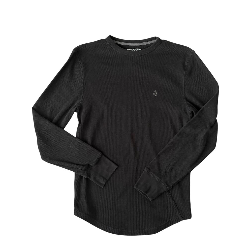 Volcom Thermal Shirt Mens M Black Waffle Knit Long Sleeve Logo Skate Surf Grunge